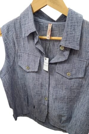 Chaleco de Lino Denim con Bolsillos