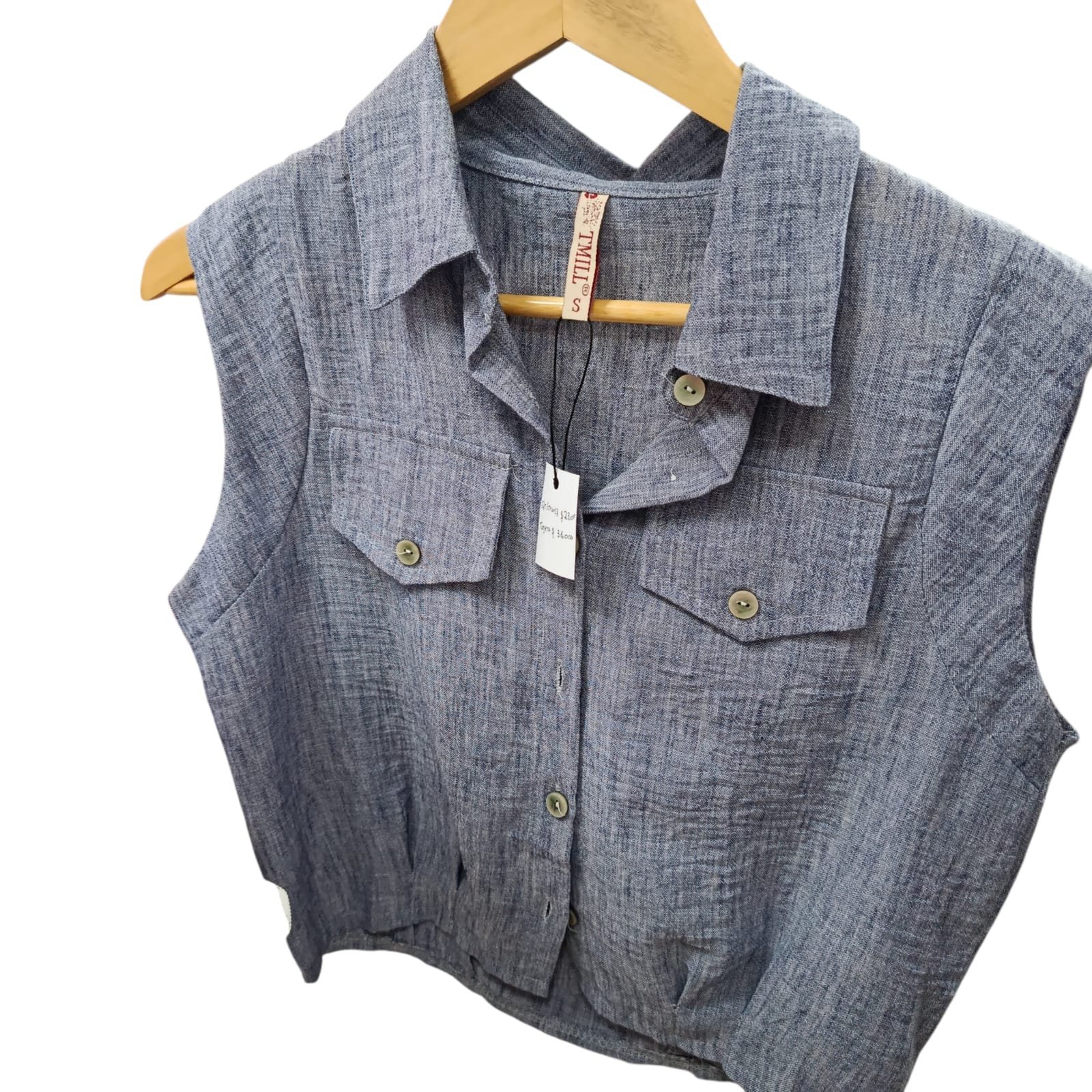 Chaleco de Lino Denim con Bolsillos